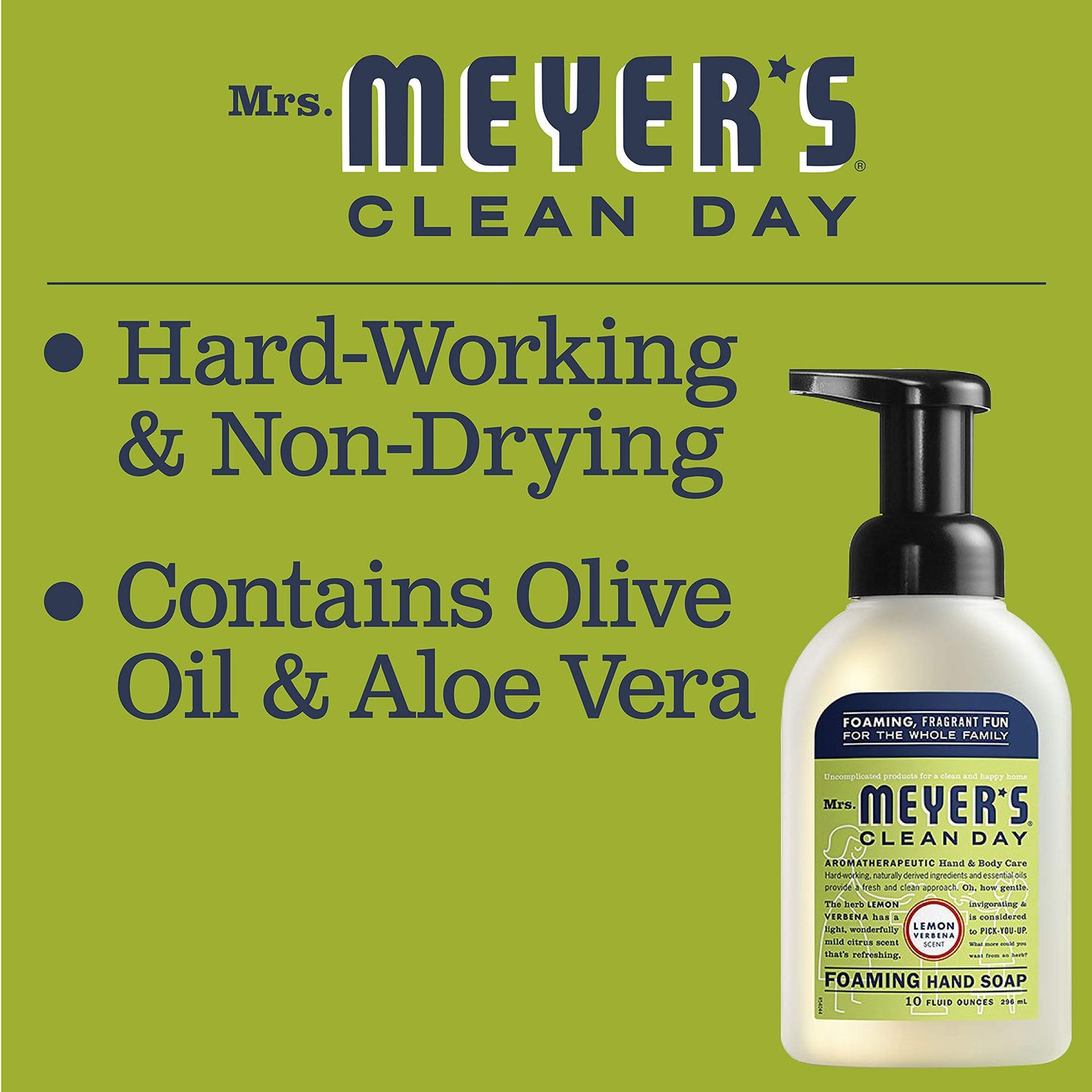 Mrs. MEYER'S CLEAN DAY Foaming Hand Soap, Lemon Verbena Scent, 10 Fl oz (Pack of 2)