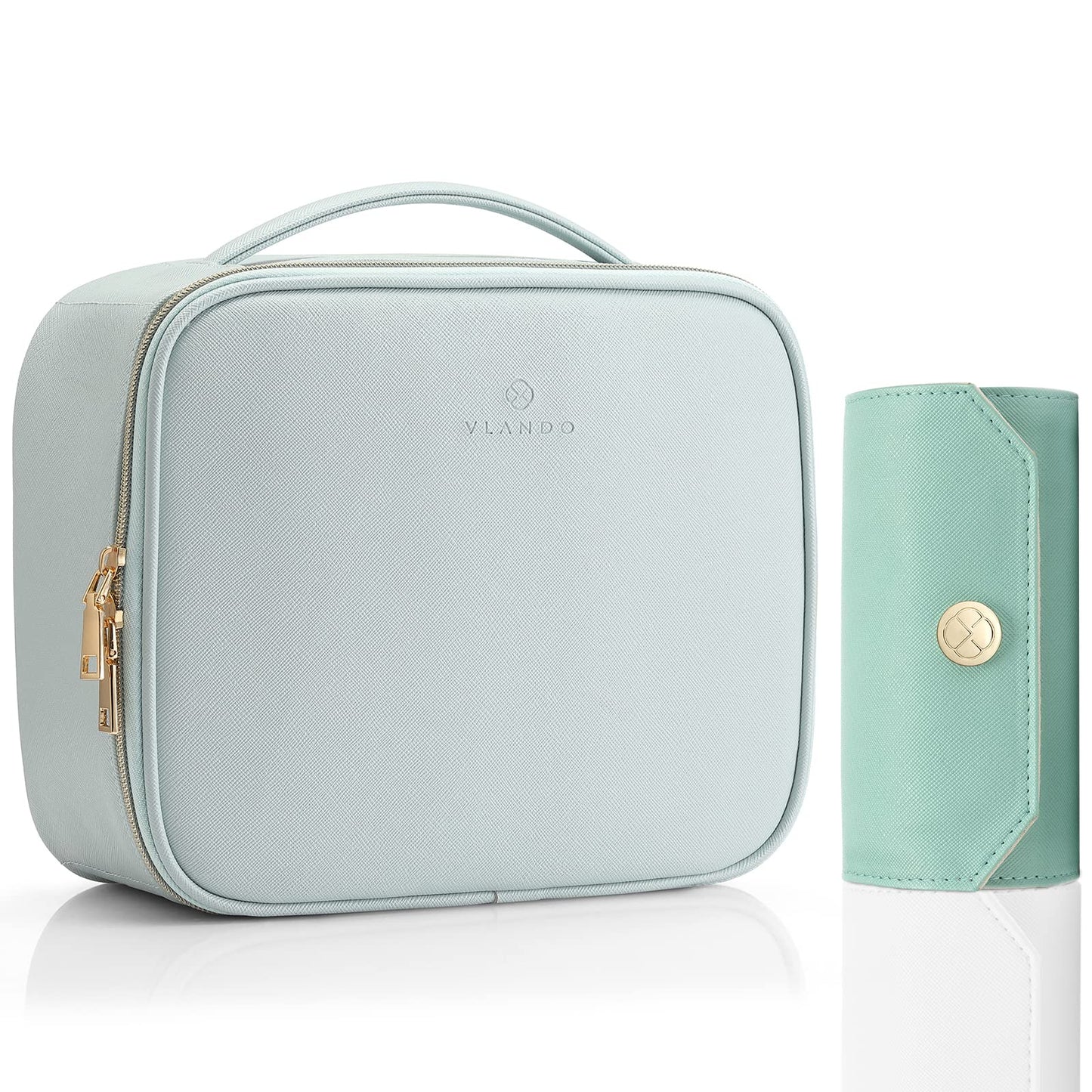 Vlando 2 Pack Blue Makeup Bag and Green Jewelry Roll Bag