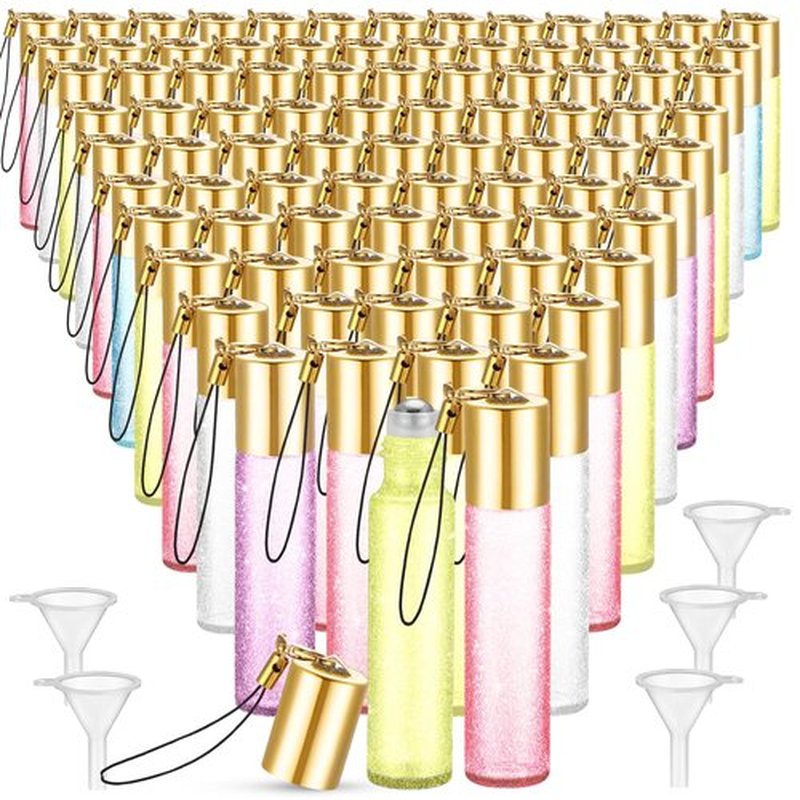 Sumind 150 Pcs Essential Oil Roller Bottles 10 ml Glass Roller Bottles with Stainless Steel Roller Balls Empty Bottles Leak Proof Roll on Bottles with 5 Funnel for Travel Essential Oil (Multicolor)