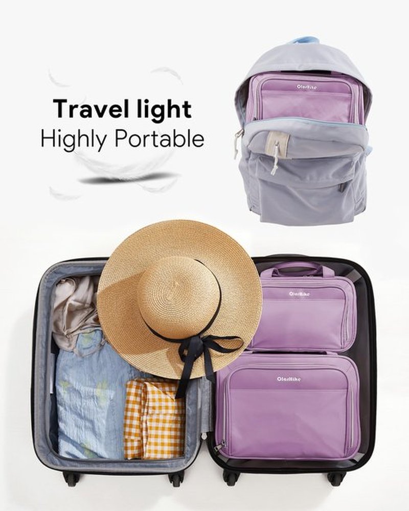 OlarHike Toiletry Bag,Large Size Waterproof Leather Hanging Bags, Makeup Jewelry 3 in 1 Essentials Travel Packing Organizers, Fulled-Sized Family Pack, Shampoo, Conditioner, Brushes Set (Purple)