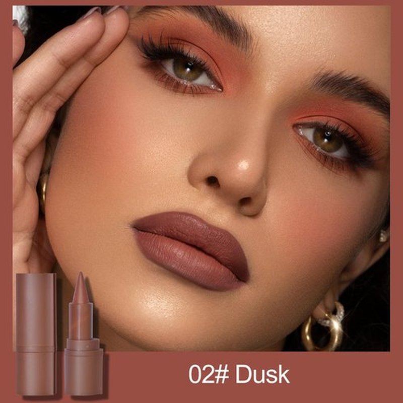 Erinde 2-in-1 Gradient Lip Liner and Lipstick Lip Combo Set, Matte Nude Dark Brown Red Lip Liner Creamy Lip Pencil Crayon, High Pigmented Long lasting Lipstick Makeup, 02# Dusk