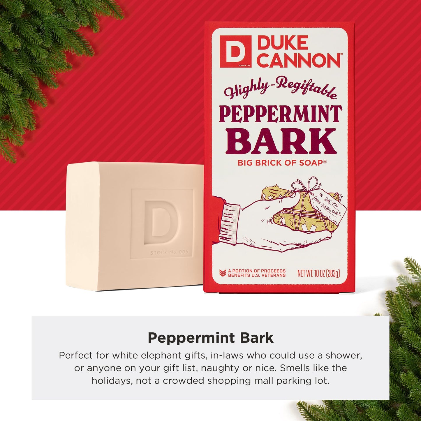 Duke Cannon Supply Co. Big Brick of Soap Bar for Men Holiday Edition - Peppermint Bark Scent, 10 oz. (1 Pack)