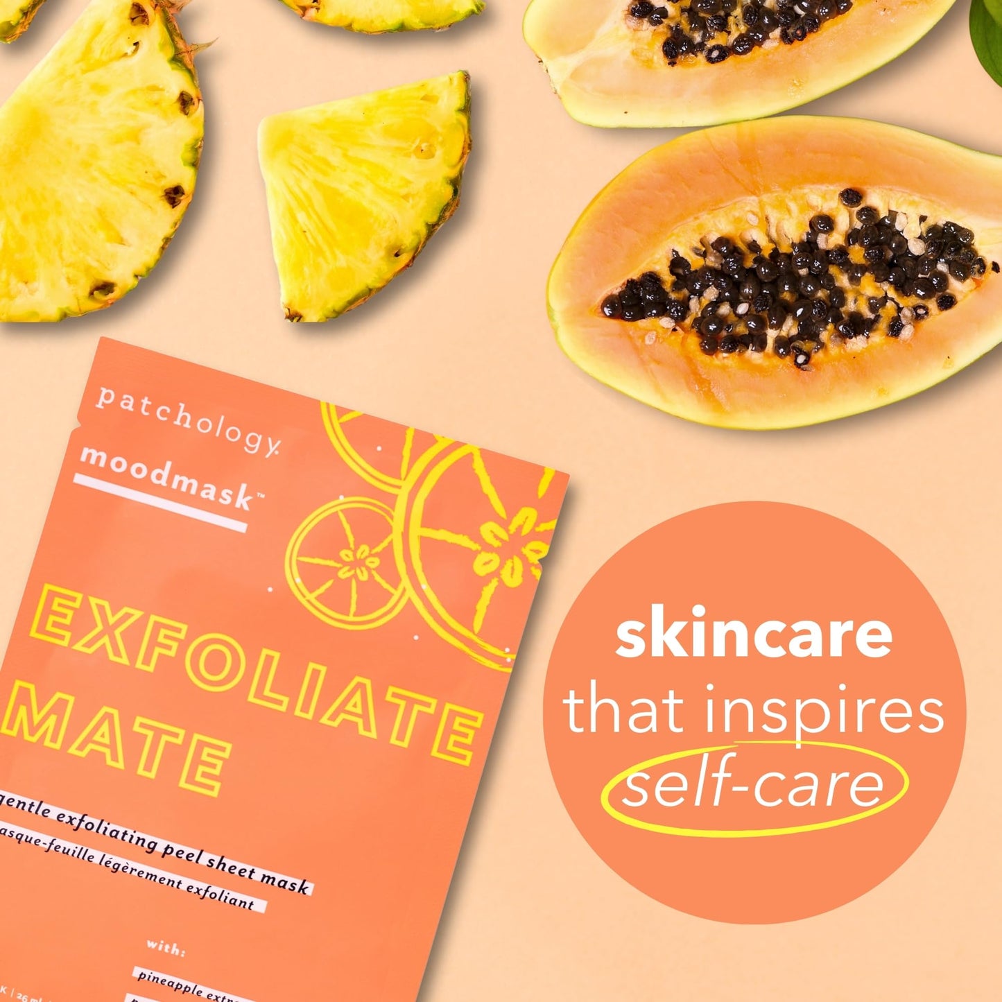 Patchology Exfoliate Mate Face Mask - Exfoliating Facial Sheet Masks w/Papaya & Lactic Acid Serum, Removes Dead Skins & Unclogs Pores for Smooth & Brighter Skin - Ultimate Skincare Solution (4 Count)