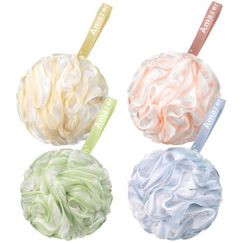 AmazerBath Loofah Sponge 75g/Piece, Exfoliating Bath Sponge Body Scrubber - Loofa Set of 4 - Cotton Candy Quartet, Large