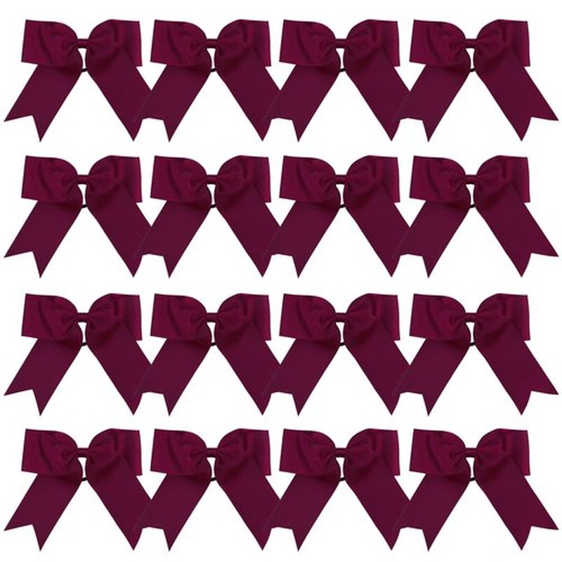 Cheer Bows 6 Inch Ponytail Holder Hair Tie 16 Pcs Hair Bow Cheerleader Bows Hair Tie (Maroon)