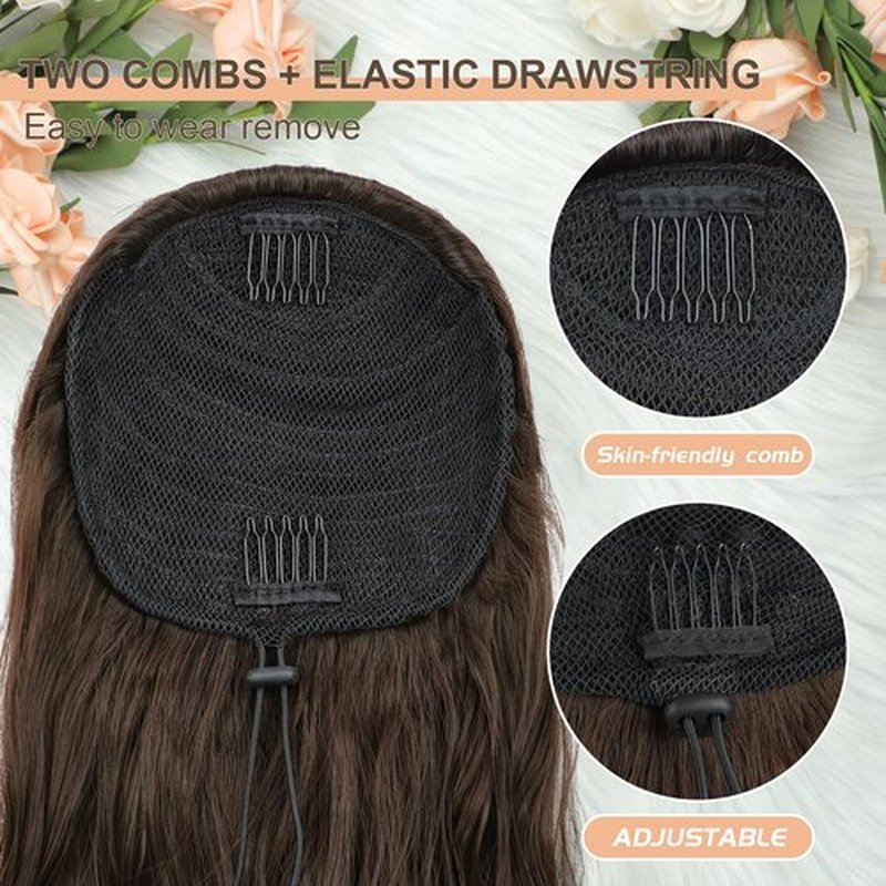 FREEMEIGE Ponytail Extension Drawstring Ponytail Hair Extensions for Women Long Curly Wavy Pony Tail Extension Synthetic Medium Brown Hair Extensions Ponytail Hairpiece for Daily Use Party