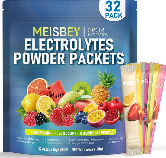 Electrolyte Powder Packets - Sugar Free Hydration Mix with Vitamins & Minerals | 32 Sticks, Keto Friendly, Vegan, Non-GMO