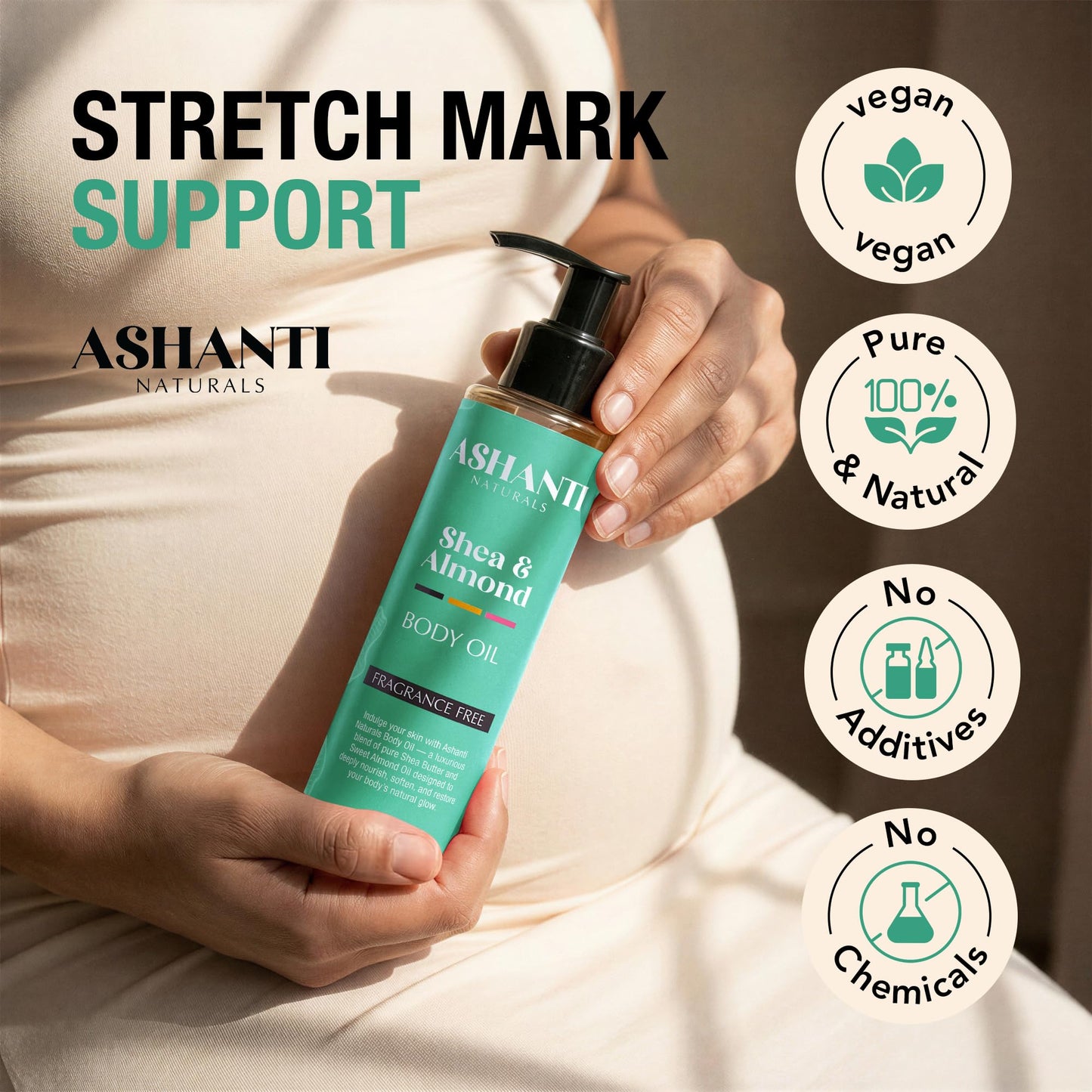 Ashanti Naturals Pure Shea and Sweet Almond Oil for Hair and Skin | Moisturizing Body Oil for Dry Skin, Scalp and Hair [Fragrance: Fragrance Free, 4 oz]