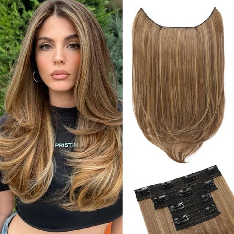 NTYNTY Hair Extensions, 4PCS 18" Clip in Hair Extensions Layered Cut Natural Lightweight Hairpieces with Thinner Softer Invisible Weft for Women - Light Brown with Highlights