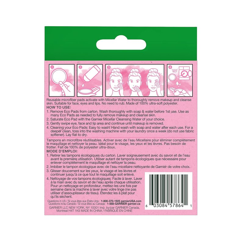 Garnier Micellar Cleansing Eco Pads - Reusable Ultra-Soft Microfiber | 3 Pack