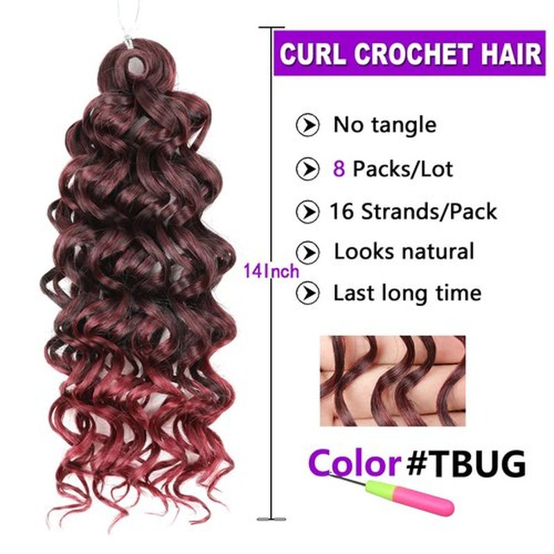 ZRQ 14 Inch GoGo Curl Crochet Hair 8 Packs Burgundy Beach Curl Crochet Hair For Women,Synthetic Deep WaveTwist Crochet Hair Natural Water Wave Crochet Hair (14Inch,Tbug)