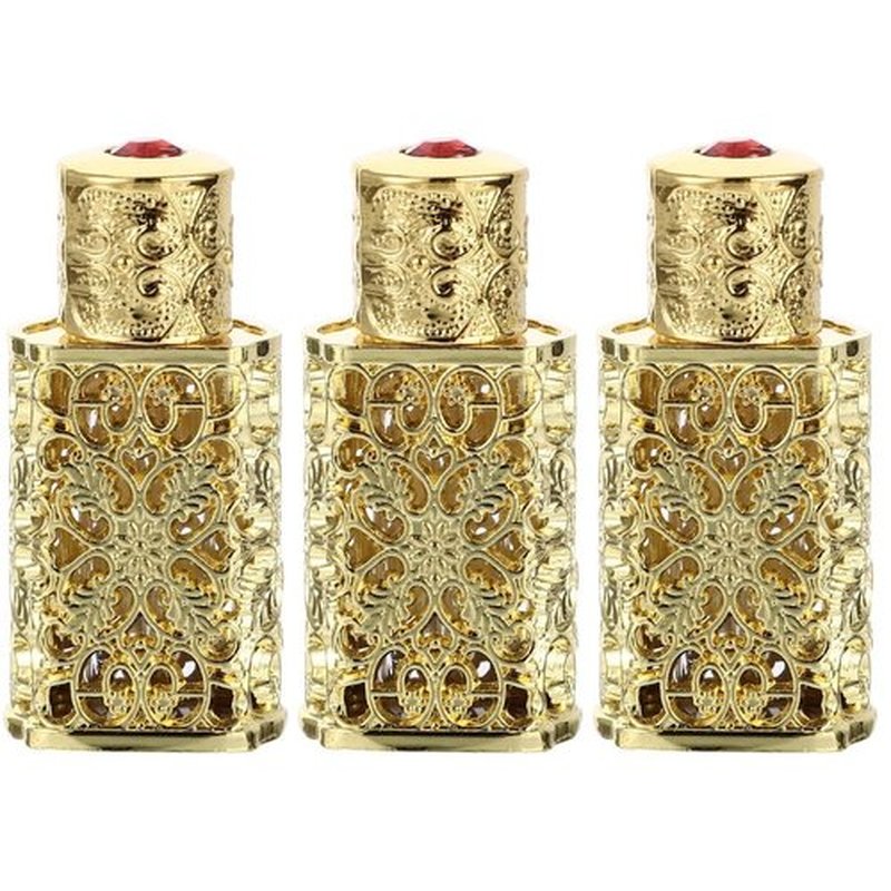 Refillable Perfume Bottle 3Pcs Gold Arabian Perfume Oilvintage Essential Oil Bottles Empty 3ml Travel Perfume Bottle Fancy Retro Style For Essential Oils Hollow Design