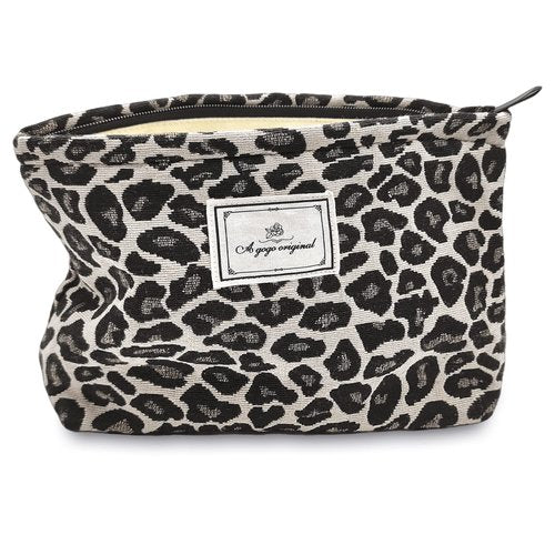 STARDW Leopard Print Makeup Bag Cosmetic Bags for Women and Girls,Travel Makeup Bag Large Capacity Canvas Makeup Bag,Makeup Organizer Bag Zipper Pouch (Gray Leopard)