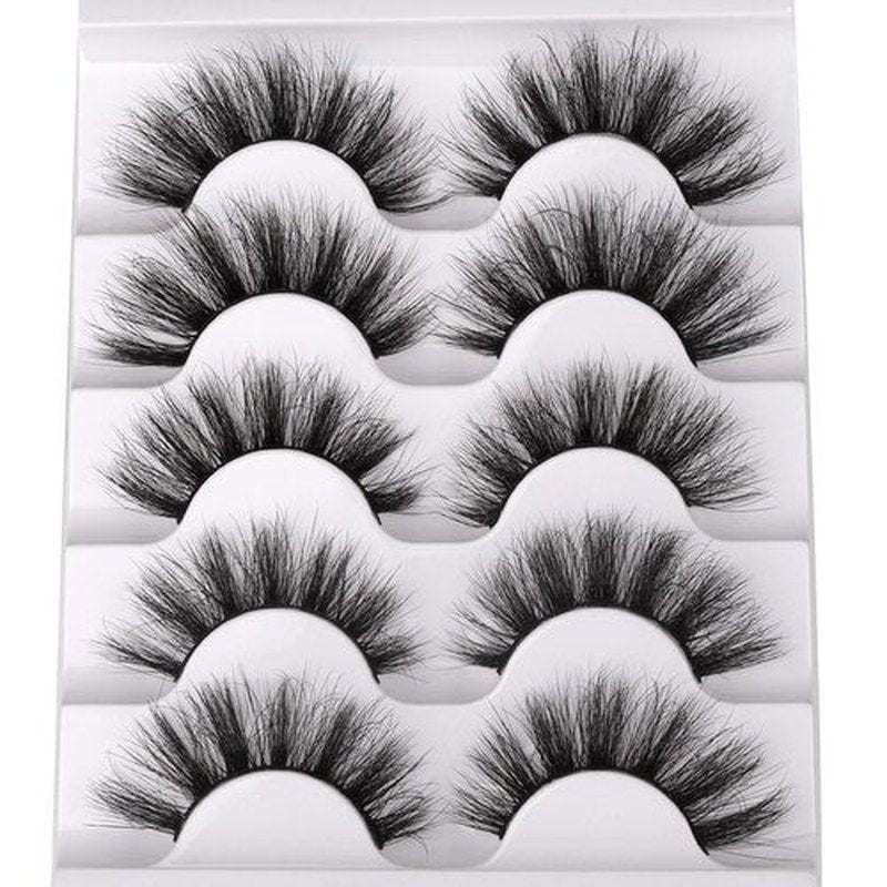 JIMIRE Fake Eyelashes Fluffy Wispy Faux Mink Lashes Pack 9D Thick Volume Mink Eyelash 5 Pairs Pack