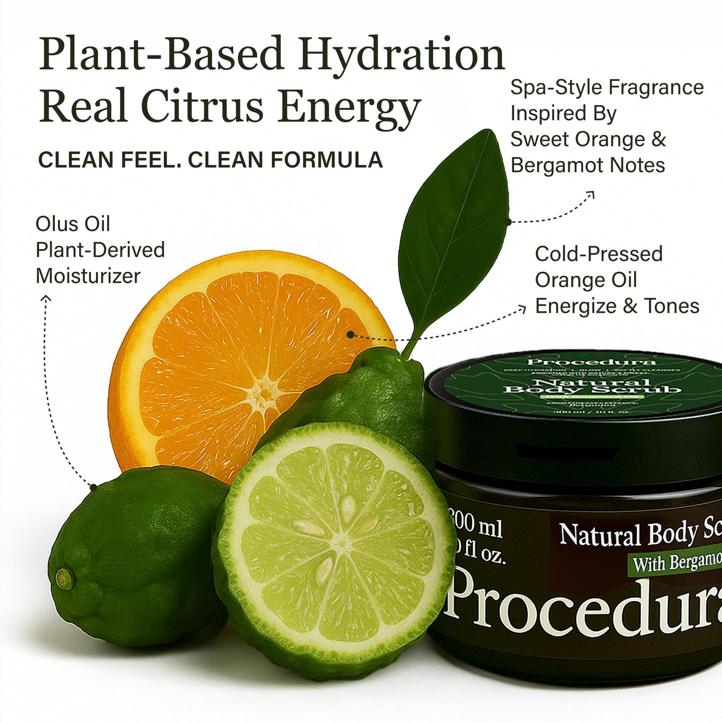 Exfoliating Body Scrub for Women & Men–Natural Sea Salt Scrub with Bergamot & Orange Oil, Deep Cleansing, Hydrating & Moisturizing, Vegan, Paraffin-Free (10 fl oz)