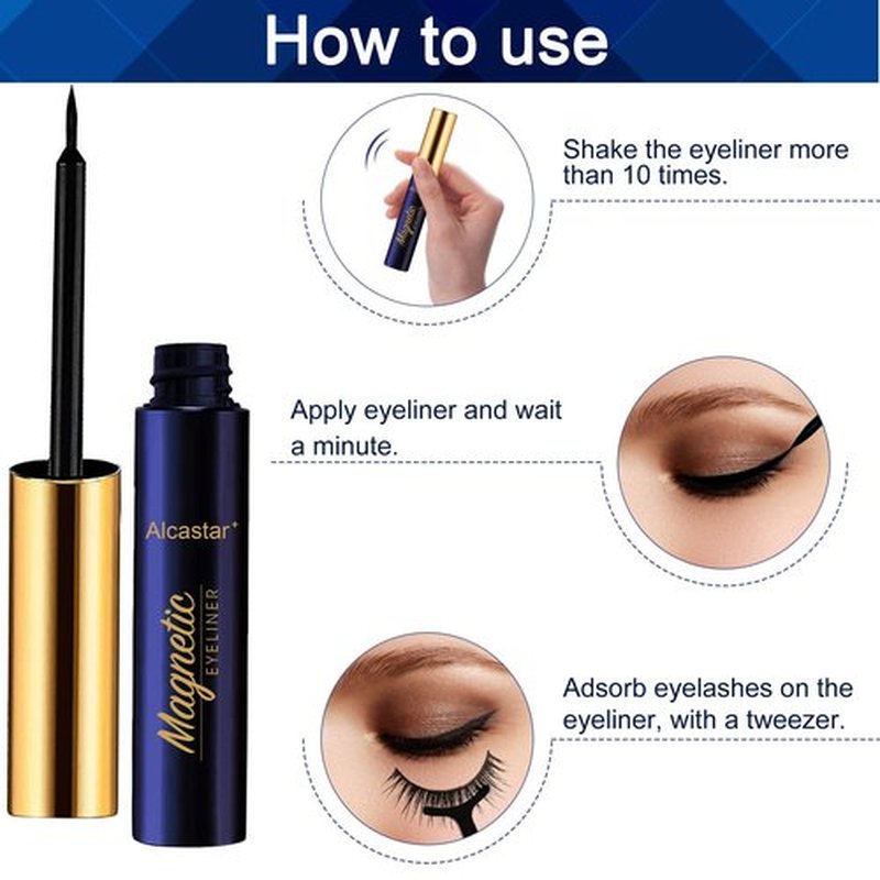 Alcastar Magnetic Eyelashes and Eyeliner Kit,Magnetic Eyelashes Natural Look,Magnetic Eyelash With Applicator,Reusable False Eyelashes Easy to Wear, No Glue Needed, Sweatproof,7 Pairs,(1 black+1brow)