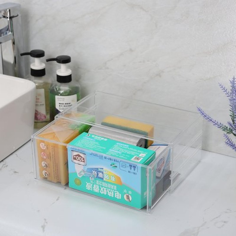 Cq acrylic Clear Desktop Drawer for Girls Stackable Acrylic Large Acrylic Drawers with 1 Drawer,Large Accessory Organizer and Plastic Under Cabinet Drawer for Vanity Desktop and Undersink,1pc