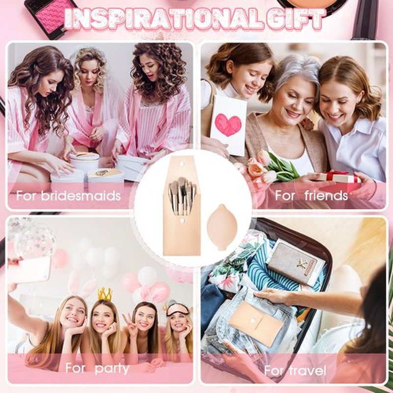 SiliFine 20 Pcs Travel Makeup Brush Set, 10 Pcs Mini Travel Make up Brush Set with Bag, 10 Pcs Makeup Sponge Princess Party Favor Set for Women Girl Home Travel Business Party Souvenirs (Nude)