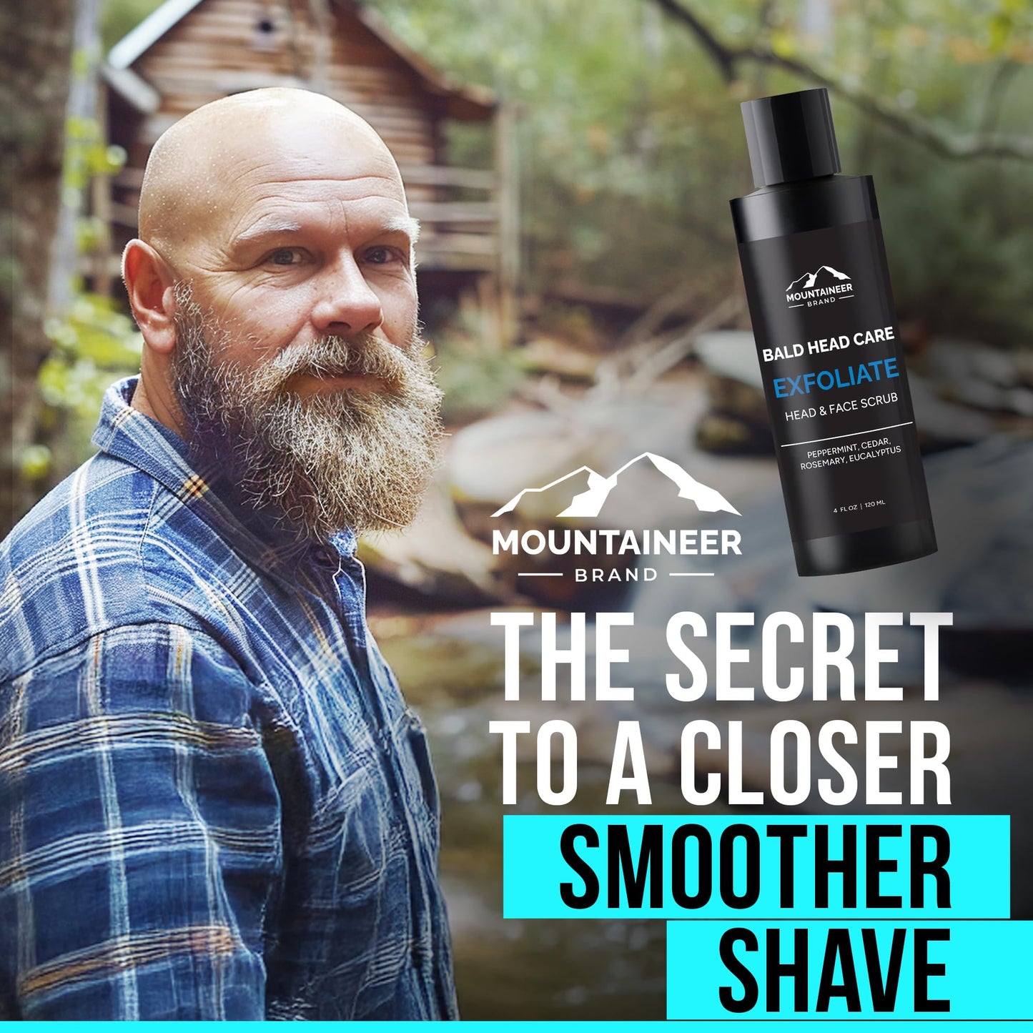 Mountaineer Brand Bald Head Exfoliator & Shampoo (Cleanse) | Fresh & Natural Scent | Bald Head Care for Men | Made in WV | Exfoliating Scalp Scrub | Hydrating Soap & Wash | 4oz