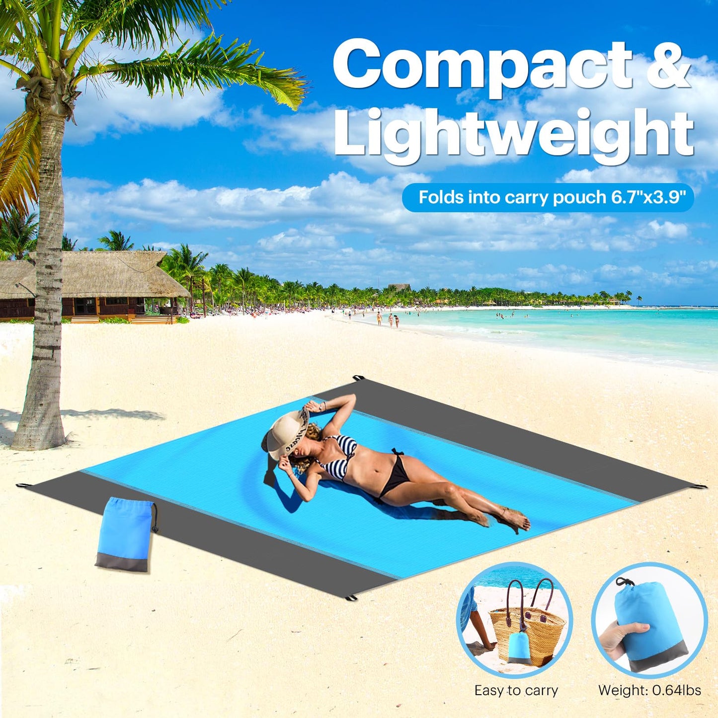 EASYFUN Beach Blanket Sandproof Oversized, 79''×83'' Extra Large Beach Mat, Portable Picnic Mat for Travel Camping Hiking, Lightweight Beach Essentials Family Water Resistant Mat