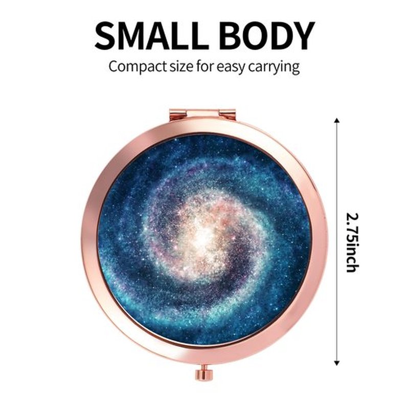 Dynippy Compact Mirror Rose Gold Makeup Mirror Folding Mini Pocket Mirror Portable Hand Mirror Double-Sided 2 x 1x Magnification for Woman Girls (Galaxy Space)