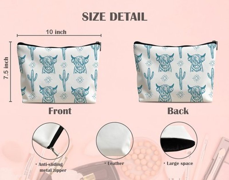 Lacosu Western Makeup Bag,Western Gifts For Women,Cow Makeup Bag,Cowgirl Stuff,Western Stuff For Women,Western Gifts,Cowgirl Gifts(Leather COW M)