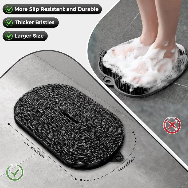 Wall Back Scrubber - Silicone Exfoliating Bath Mat with Non-Slip Suction Cups | 20.9"x13.8" Black