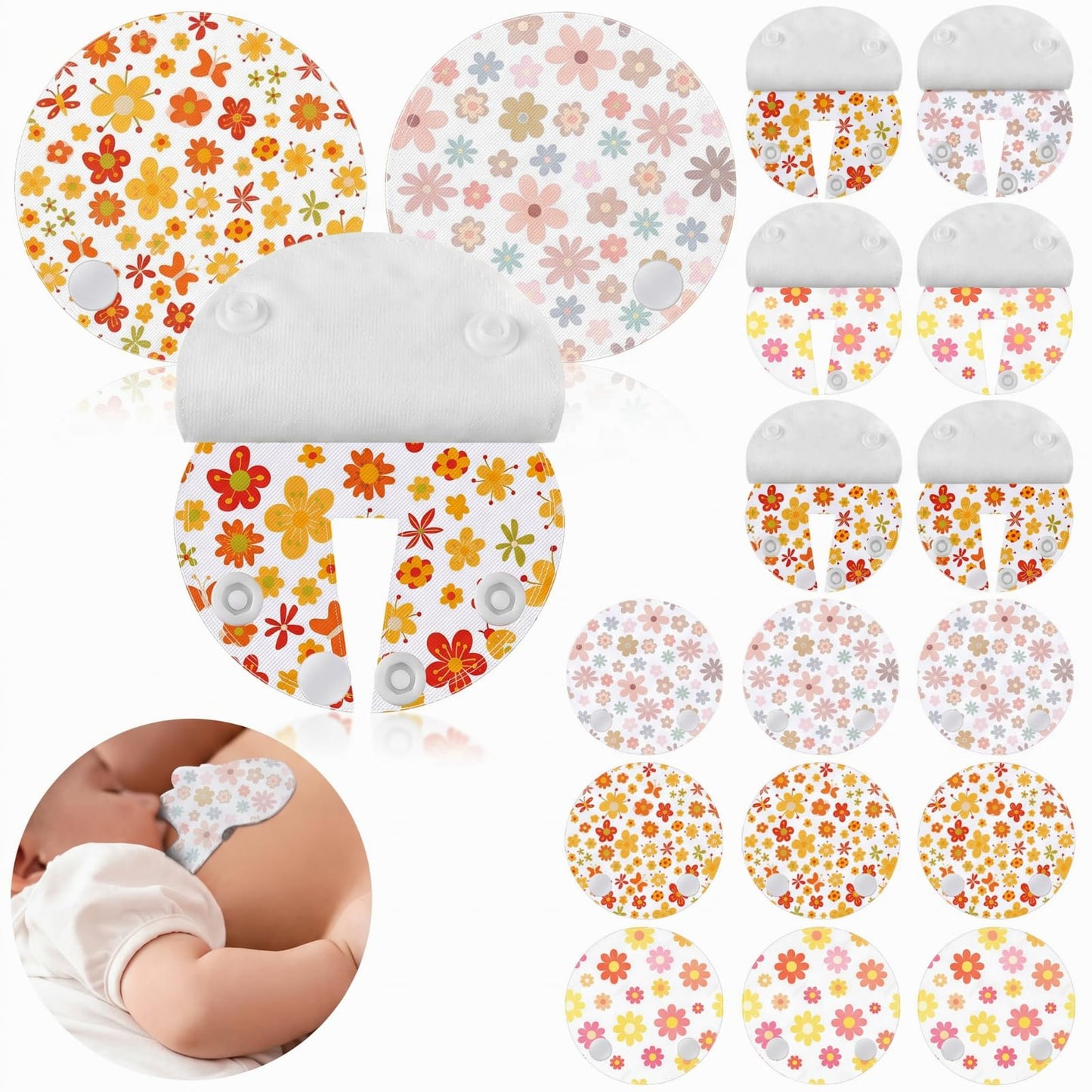 Breling 18 Pack Feeding Tube Pads Button Pad Gtube Button Covers Reusable g Tube Cutie Dinosaur Feeding Supplies for Kids Baby Breastfeeding Nursing Care (Flower)
