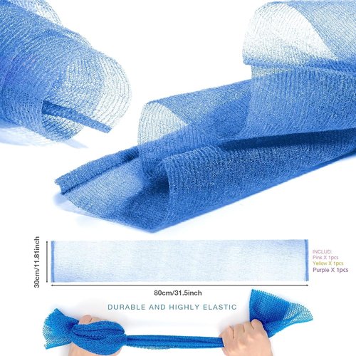 RIUOTA 3 Pieces Exfoliating Washcloth Towel African Net Sponge Japanese Washcloth Exfoliating Sponge Loofah Exfoliating Body for Body Exfoliation(Pink,Blue,Green)