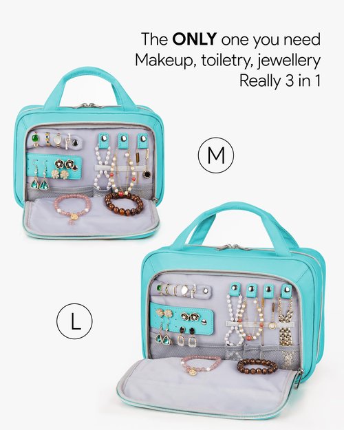 OlarHike Travel Toiletry Hanging Bag Waterproof Bags, Makeup, Toiletries, Jewelry, Travel Essentials 3 in 1 Packing Organizers, Cosmetic Travel-Sized Container, Medium Capacity for Women Cyan