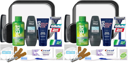 Men's Super Deluxe 16-Piece Travel Kit - TSA Compliant Essentials in Reusable Zippered Bag | Pack of 2