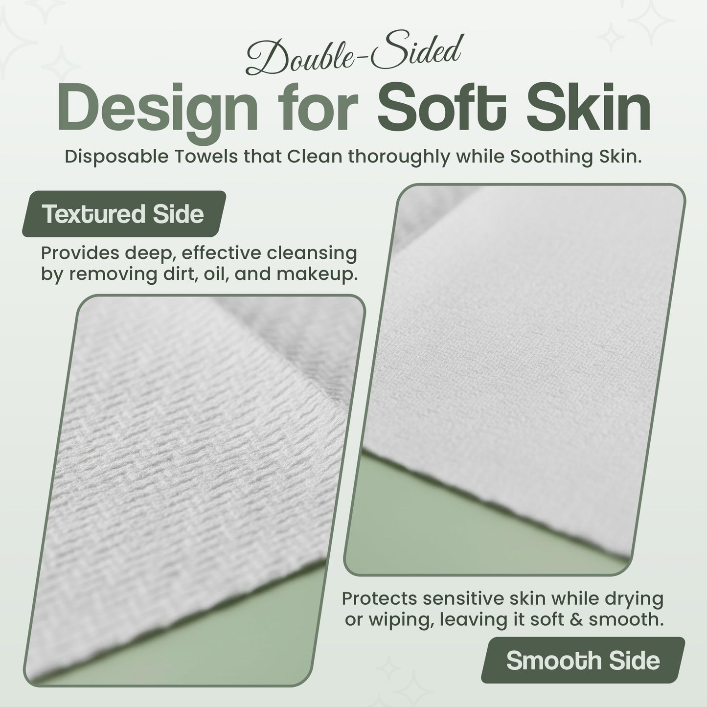 XL Disposable Face Towelettes, Thick Ultra Soft Double Sided Wash Cloth, Natural Biodegradable, Lint-Free, Scent Free, Cruelty-Free, Vegan Accepted Facial Cleansing Towels for Sensitive Skin, 50 Count