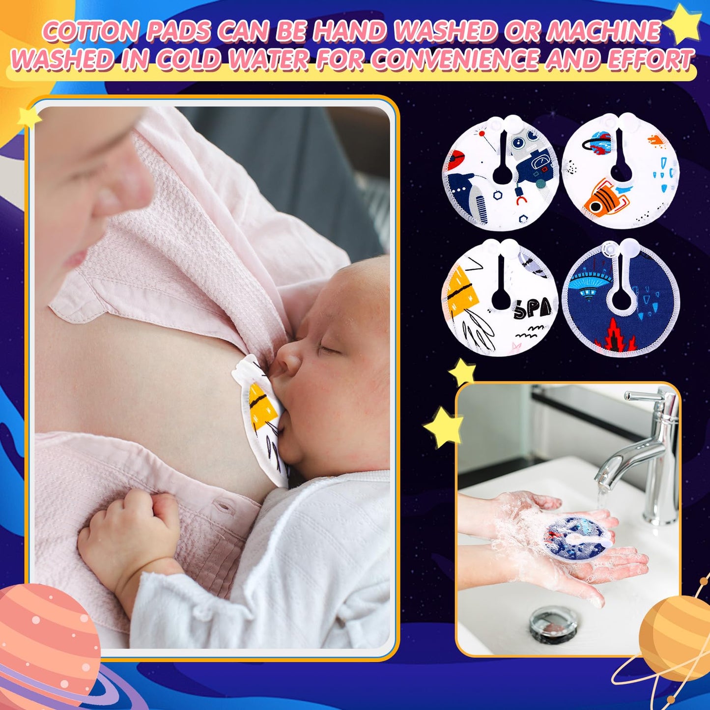 Threlaco 48 Pcs Gtube Button Covers Feeding Tube Pads Holder Abdominal Reusable Accessories Peg Tube Soft Absorbent Breast Feeding Pads Breastfeeding Support Nursing Care Stay Dry(Universe)