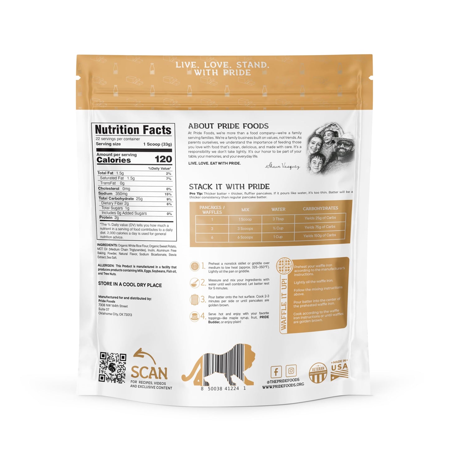 Pride Stacks Pancake & Waffle Mix - Organic Rice & Sweet Potato Blend, Buttermilk