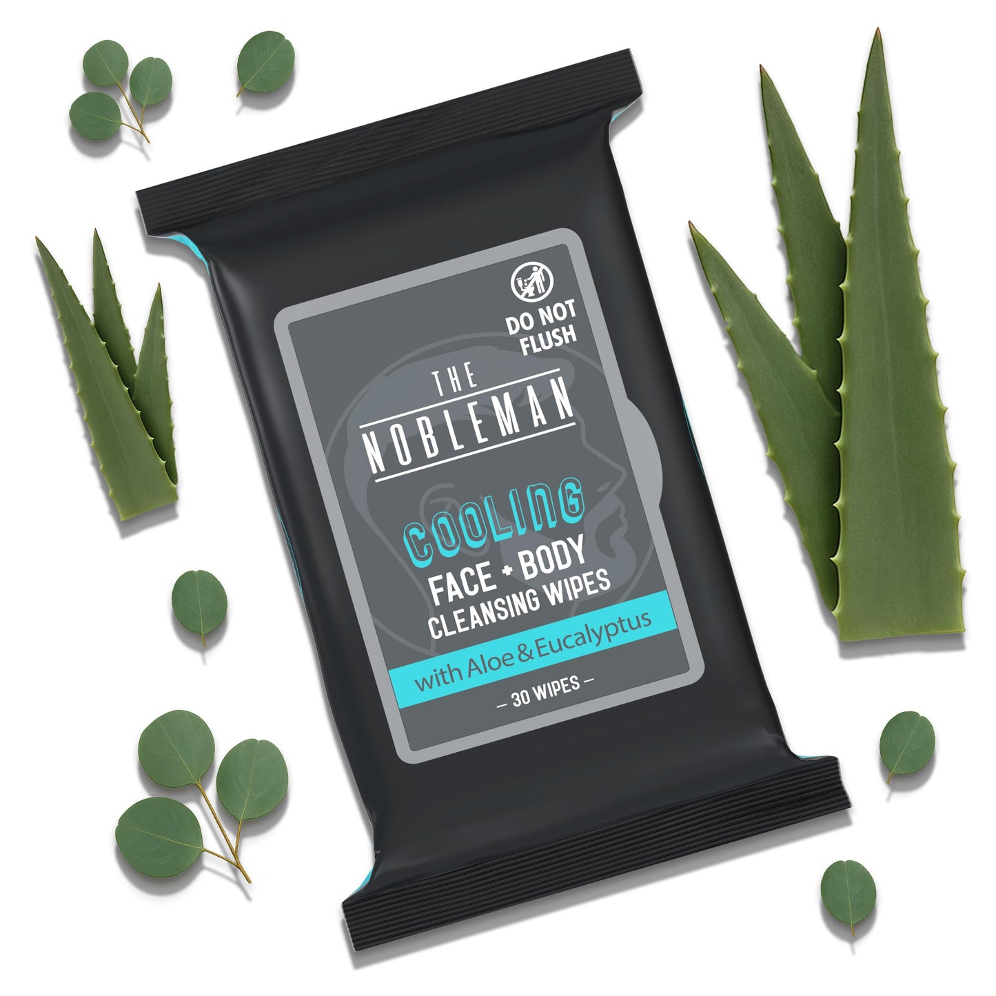 The Nobleman Men's Cooling Face + Body Cleansing Wipes, Eucalyptus - 30 Count