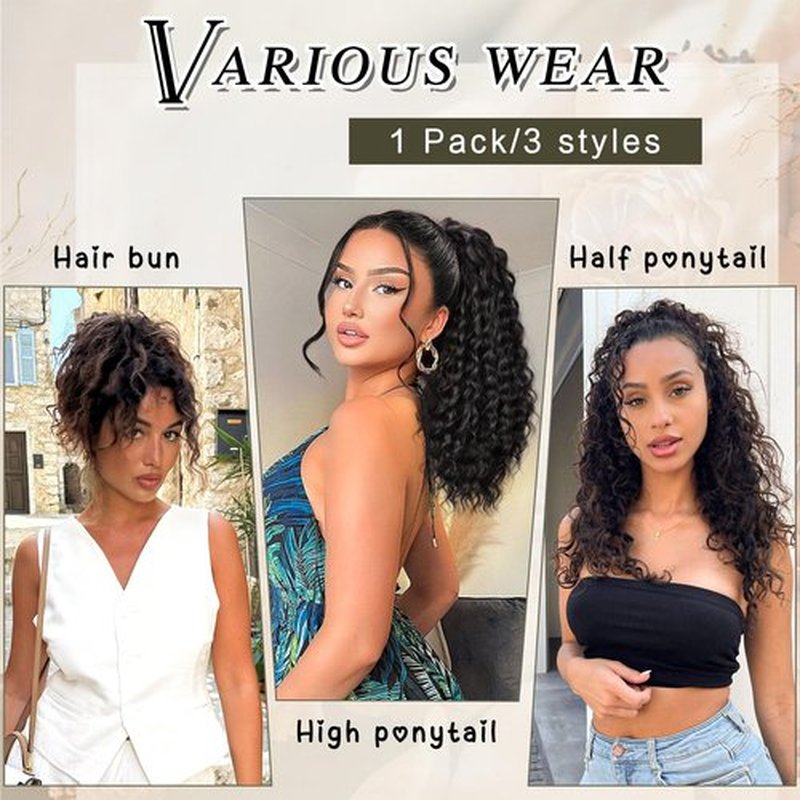 HMD Curly Ponytail Extension Drawstring Ponytail for Black Women Black Mixed Ginger Curly Clip in Hair Extensions 18 Inch Ponytail Extension Synthetic Hairpiece for Daily Party(1B/27)