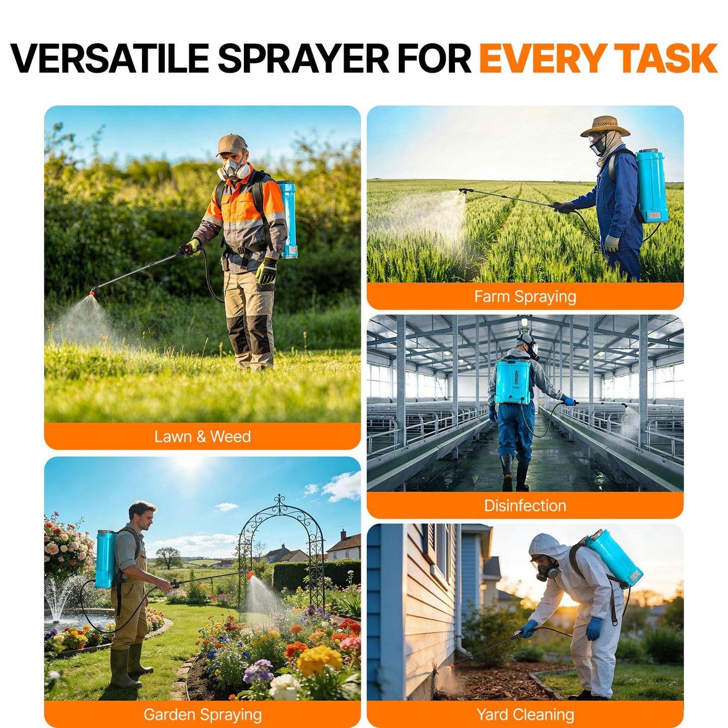 4 Gallon Battery Powered Backpack Sprayer, 2.6Ah 21V with 6 Nozzles, Telescopic Stainless Steel + Plastic Wand for Lawn Garden Weed Yard Cleaning (Charger Included)