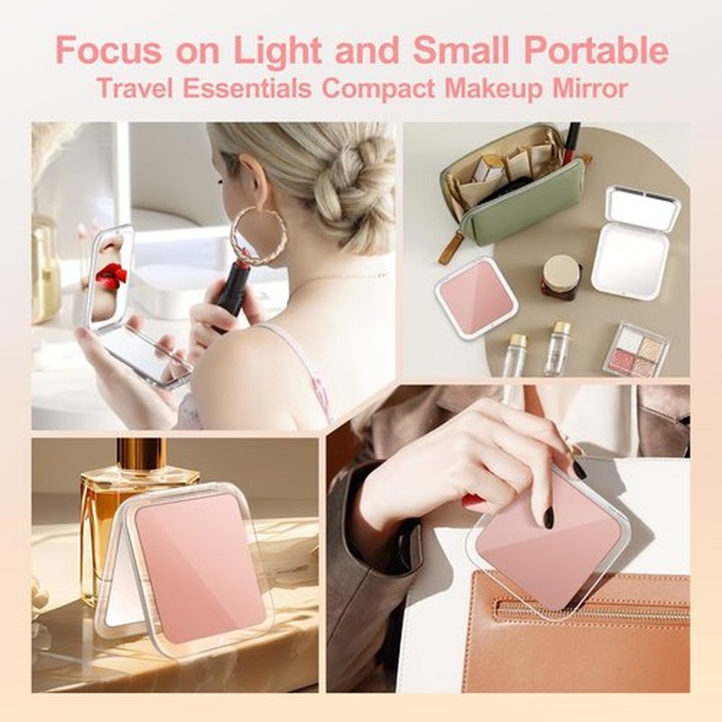 MIYADIVA Compact Mirror, 30X Magnifying Mirror, Pocket Mirror for Purse, Travel Makeup Mirror with 30X/1X Magnification, Travel Essentials Mirror, Precision Tweezers, for Women Rose