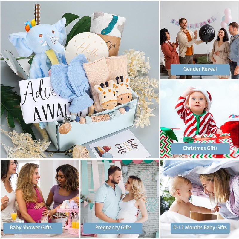 pengtai Newborn Baby Boy Gift Basket for Boy, Welcome Home Gift Set with Swaddle Blanket, Clothes, Baby Essentials, Baby Boy Gift Box, Gender Reveal Gift Set