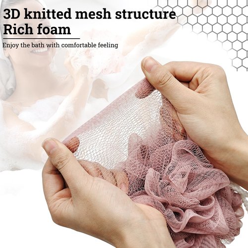 Loofah Charcoal Bath Shower Sponge Body Scrubber,75g Exfoliate Mesh Pouf Shower Bouquet,3 Pack Large Bath Sponge for Women and Men（White Pink Green）