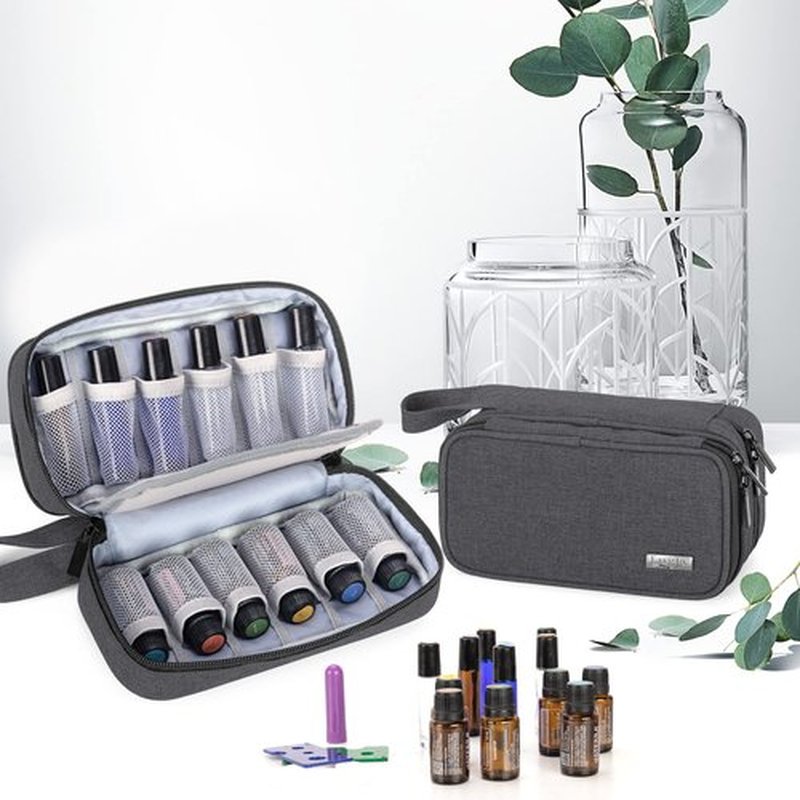 LUXJA Essential Oil Carrying Case - Holds 12 Bottles (5ml-15ml, Also Fits for Roller Bottles), Portable Double-Layer Organizer for Essential Oil and Accessories, Black