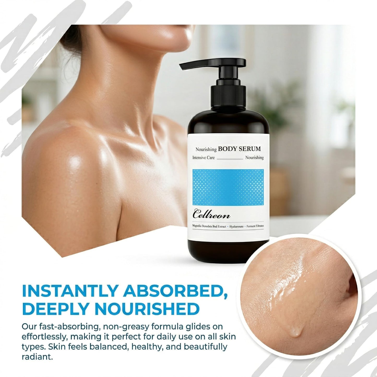 CELLREON Hydrating Body Serum with Niacinamide & Hyaluronic Acid, Deep Moisture & Radiance, Lightweight Non-Greasy, For All Skin Types 500g / 17.64 oz