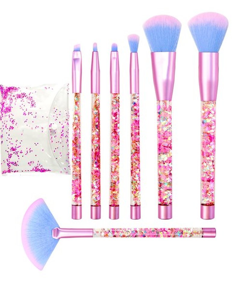 Hawetimher Kids Makeup for Little Girls,Glitter Unicorn Foundation Fan Powder Blush Lip Highlight Eye shadow Eyebrow Brushes Set with Liquid Flows and Case for Girls Teen Women as Gift Present