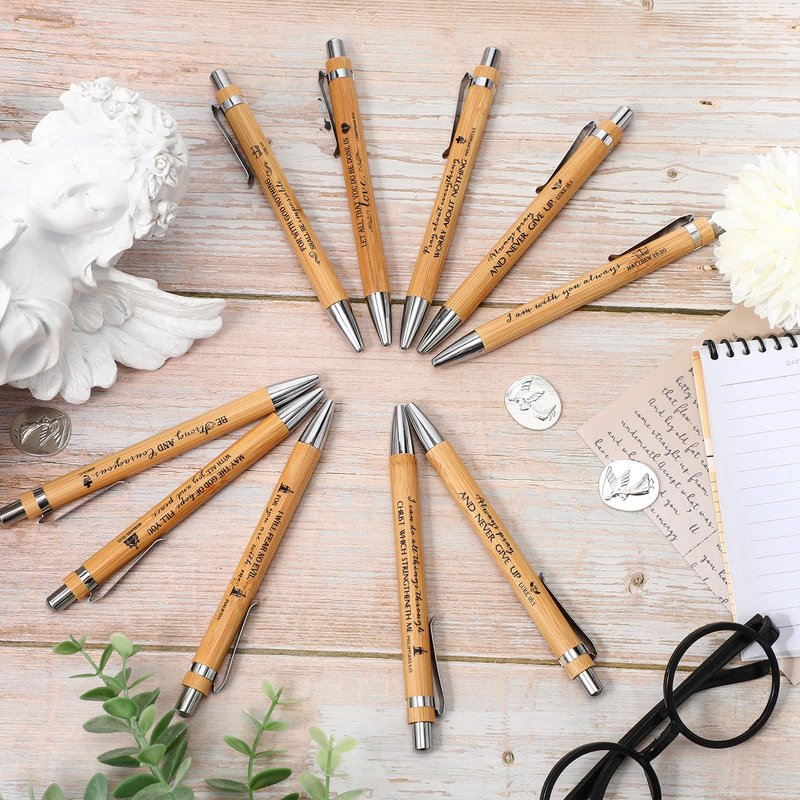 Fumete 30 Pcs Christian Gifts Pens Bulk Bamboo Ballpoint Pens with Bible Verse and Scripture Inspirational Religious Gifts for Church Pastor Appreciation Grandparents Church Sunday School