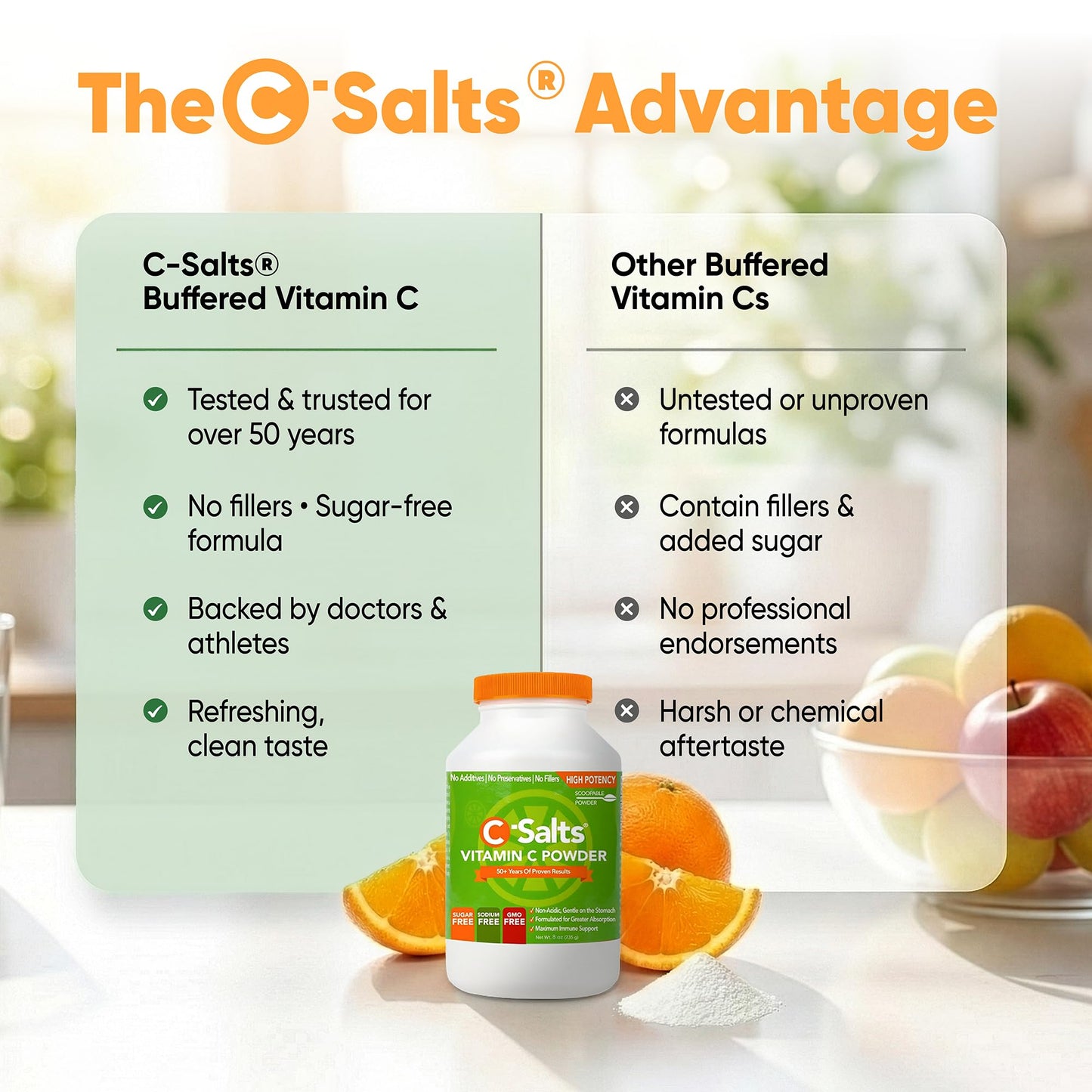 C-Salts Buffered Vitamin C Powder - Pure Organic, Stomach Friendly Ascorbic Acid VIT C Drink for Daily Immune Support & Collagen Production - Vegan Non GMO Sugar Free - 84 Servings Original, 8oz