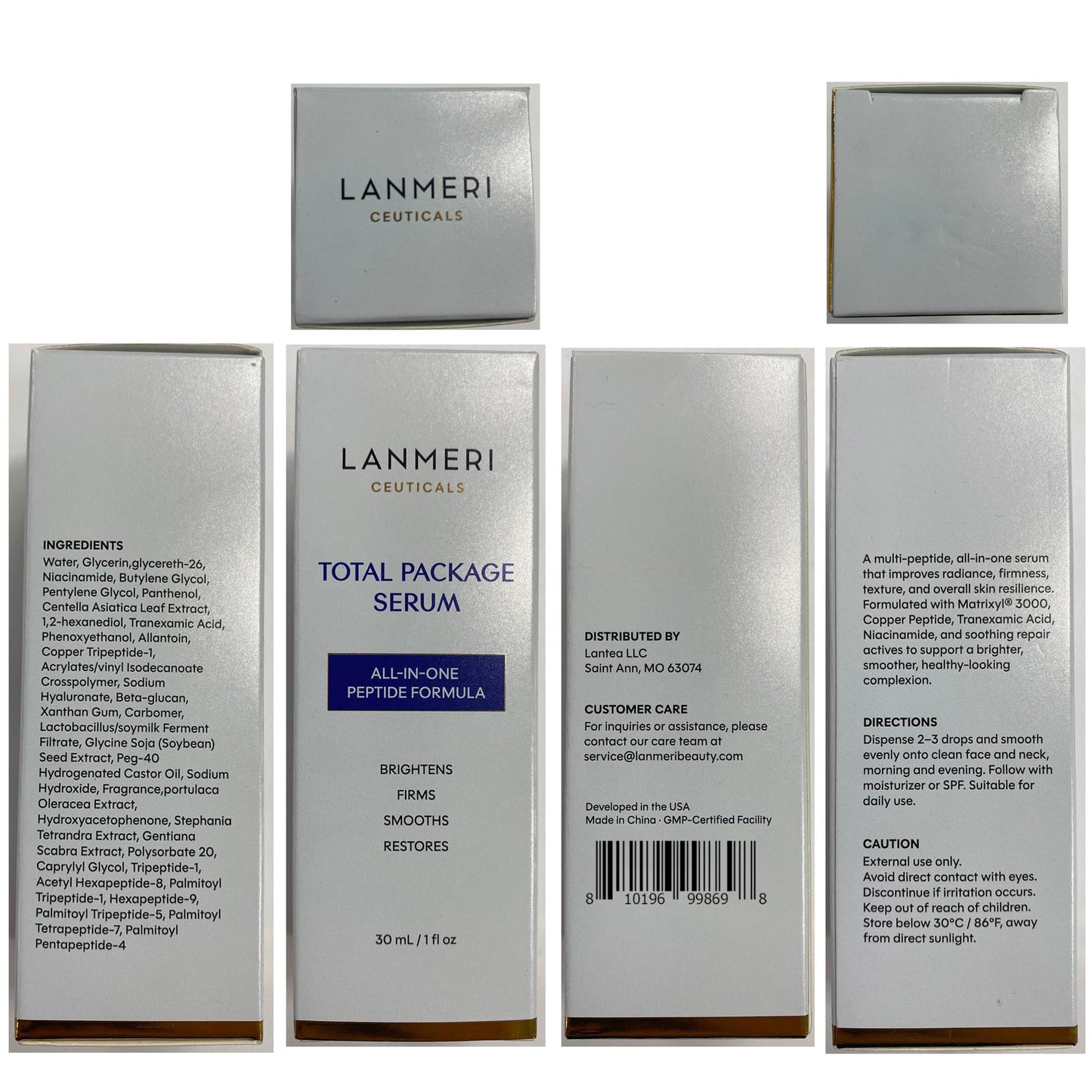 Lanmeri Advanced Total Package Serum: GHK-Cu Copper Peptide & Matrixyl® 3000 Multi Peptide Complex – Glow, Fine Line & Wrinkle Support – Firming, Anti-Aging Face Serum for Mature Skin