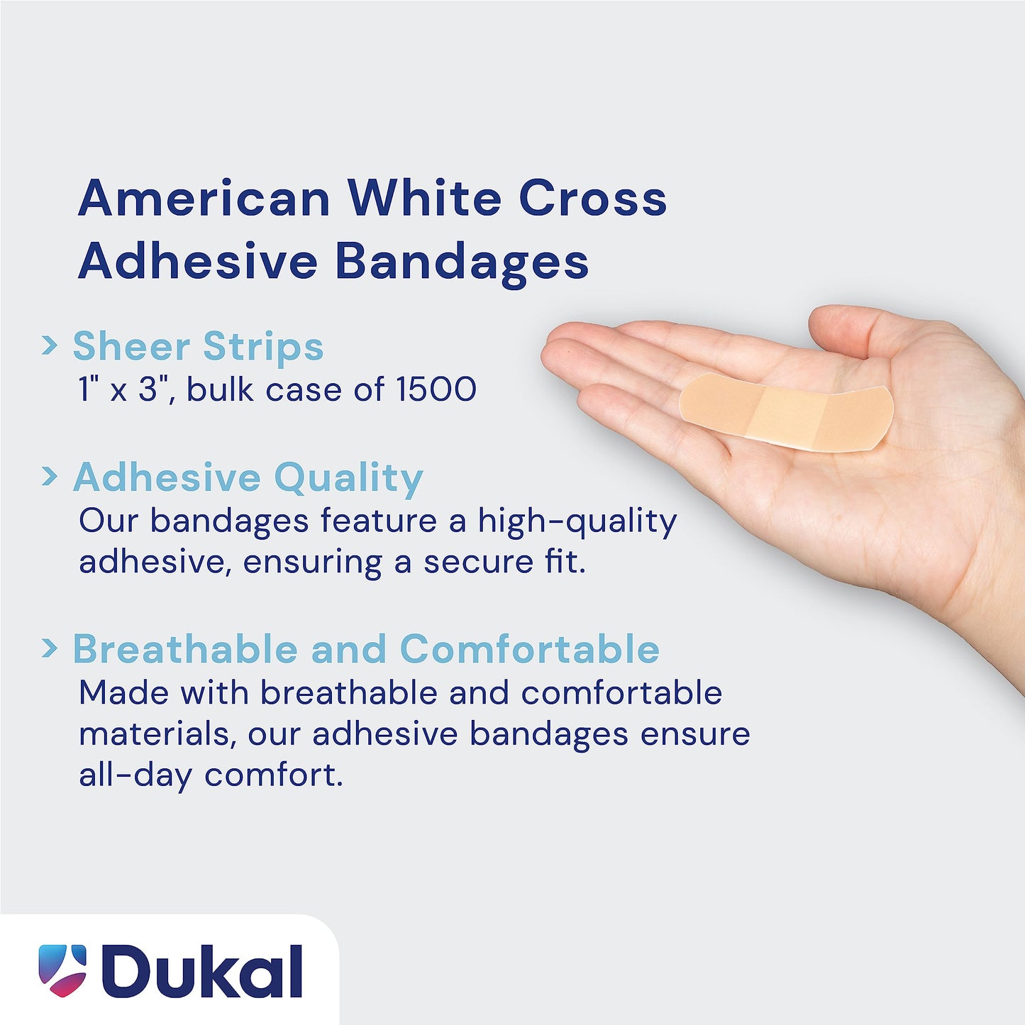 American White Cross Adhesive Bandages, Sheer Strips, 1" x 3" | Bulk Case of 1500 | Sterile, Breathable and Multi-Purpose for School Nurses, Businesses, and First Aid Kits