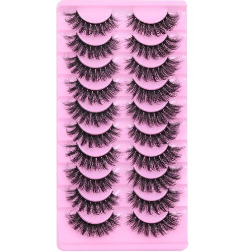 Wispy False Eyelashes Fluffy Mink Lashes Natural Look Cat Eye Lashes Pack 10 Pairs Fake Eyelashes Like Extensions 5D Volume Strip Lashes 18mm Mink Eyelashes by TNFVLONEINS