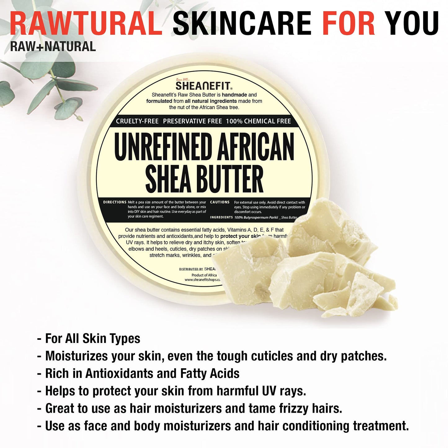 Sheanefit Raw Unrefined African Shea Butter 32 OZ & Raw Cocoa Butter 5LB Set