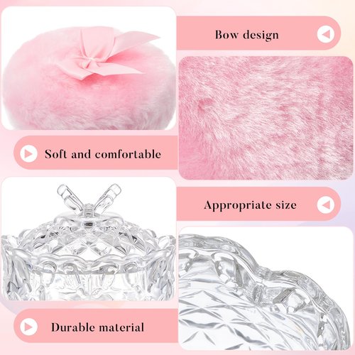 Tioncy 3 Pcs Large Body Powder Puff and Container Powder Container with Puff Powder Puff Crystal Container Soft Washable Reusable Velour Face Body Glitter Powder Puff Wet Dry Makeup (Clear,Butterfly)